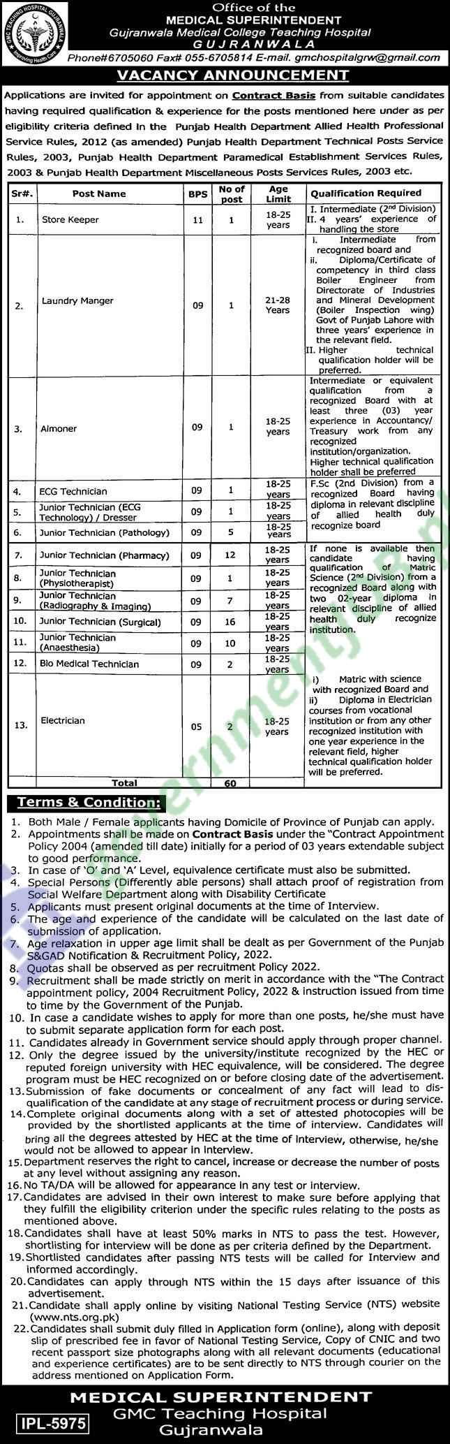 Exciting Job Opportunities at Gujranwala Medical College & Teaching Hospital