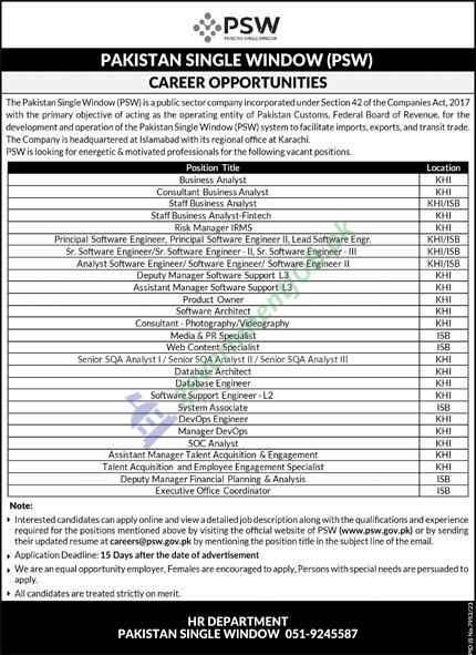 Exciting Career Opportunities with Pakistan Single Window (PSW)